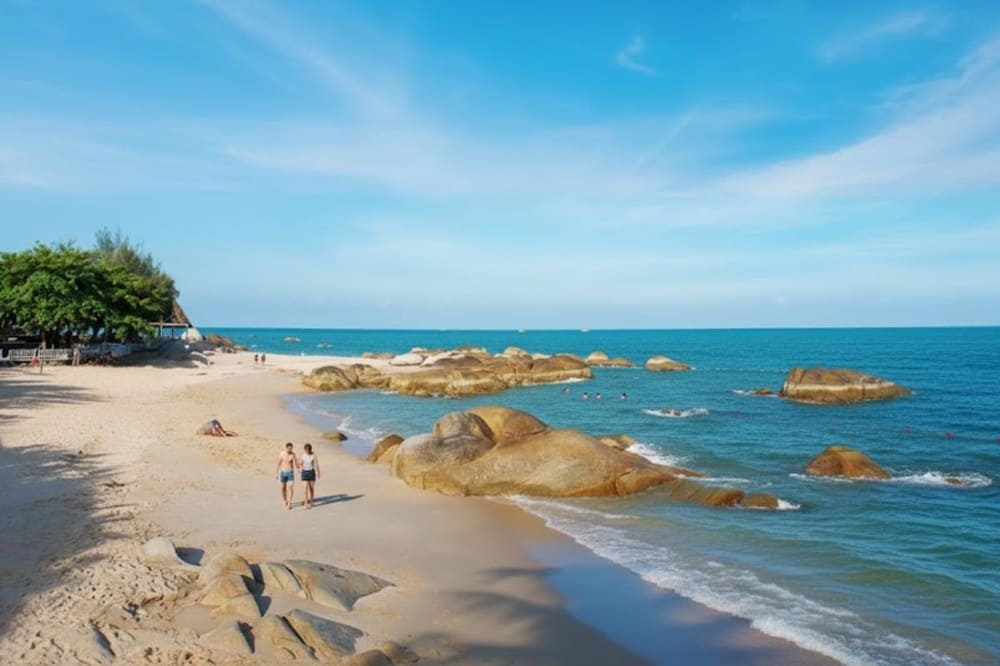 Bãi biển Long Thủy mang vẻ đẹp yên bình với bãi cát mịn trải dài, rất thích hợp để thư giãn và tắm nắng